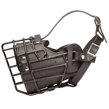 Leather Dog Muzzle Padded Metal Basket