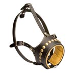 Open Nose Studded Leather Dog Muzzle With Nappa Padding